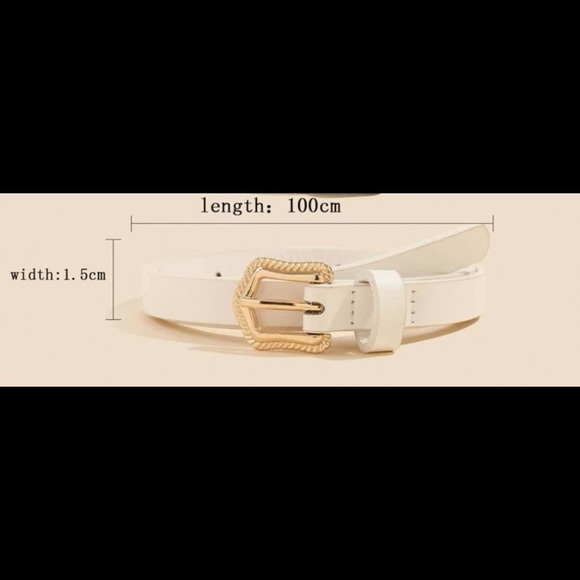 New White Faux Leather Everyday Wear Belt With Gold Tone Engraved Buckle - Picture 7 of 9